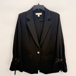 Michael Kors Black Textured Tie-Sleeve Blazer Large Workwear Layering Jacket